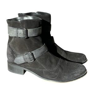 Long Tall Sally Short Black Buckle Boots Black Suede Leather Women’s Size 9